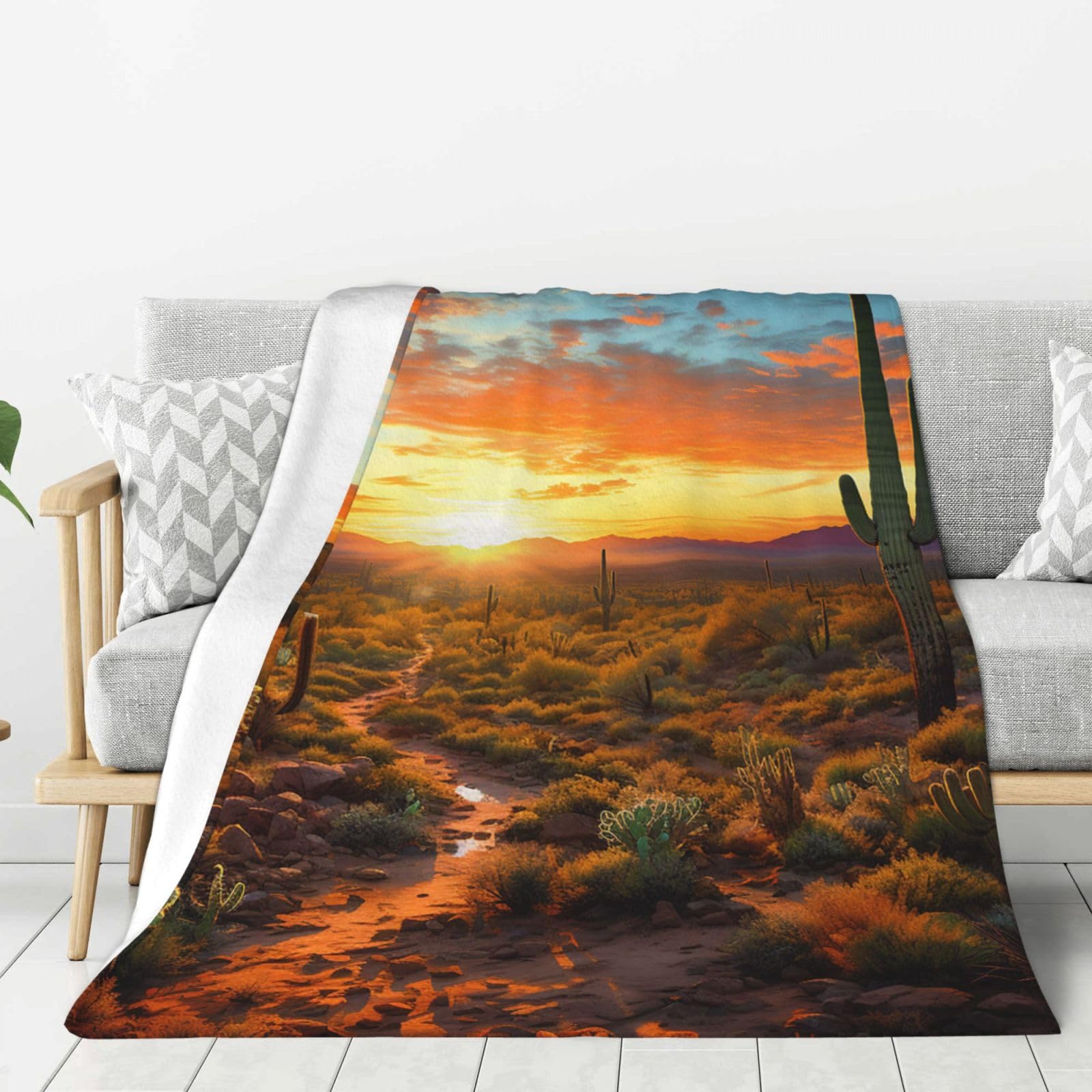 Saguaros at Sunset Throw Blanket Plush Flannel Fleece Blanket, Soft Lightweight Cozy Blankets 40"X30" for Bed Couch Sofa Travel