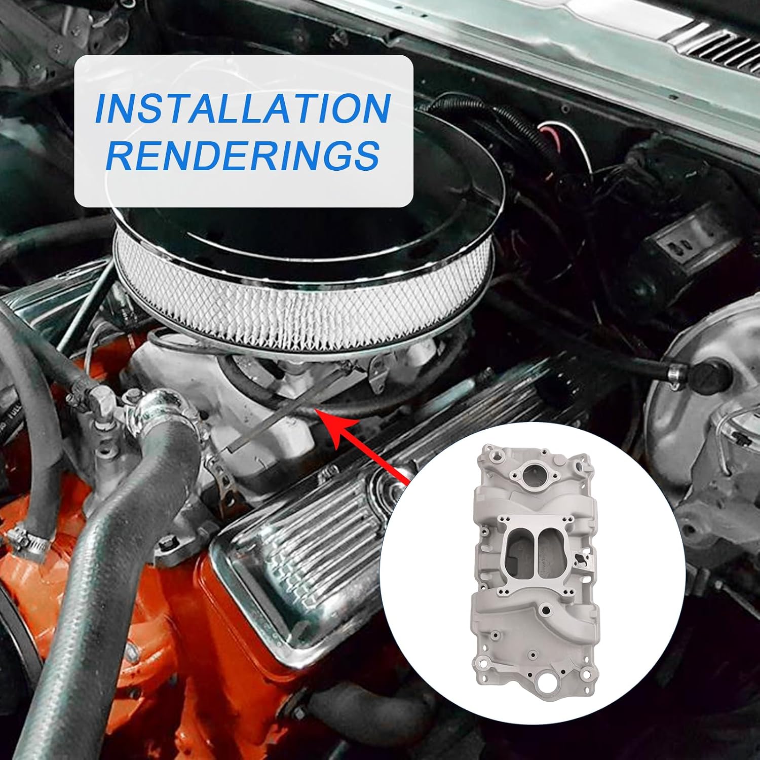 Aluminum Dual Plane Intake Manifold Compatible with Chevrolet Small Block V8 4.3L 262 265, 4.4L 267, 4.6L 283, 4.9L 302, 5.0L 305 307, 5.4L 327, 5.7L 350, 6.6L 400 Replace# 52026, 82026