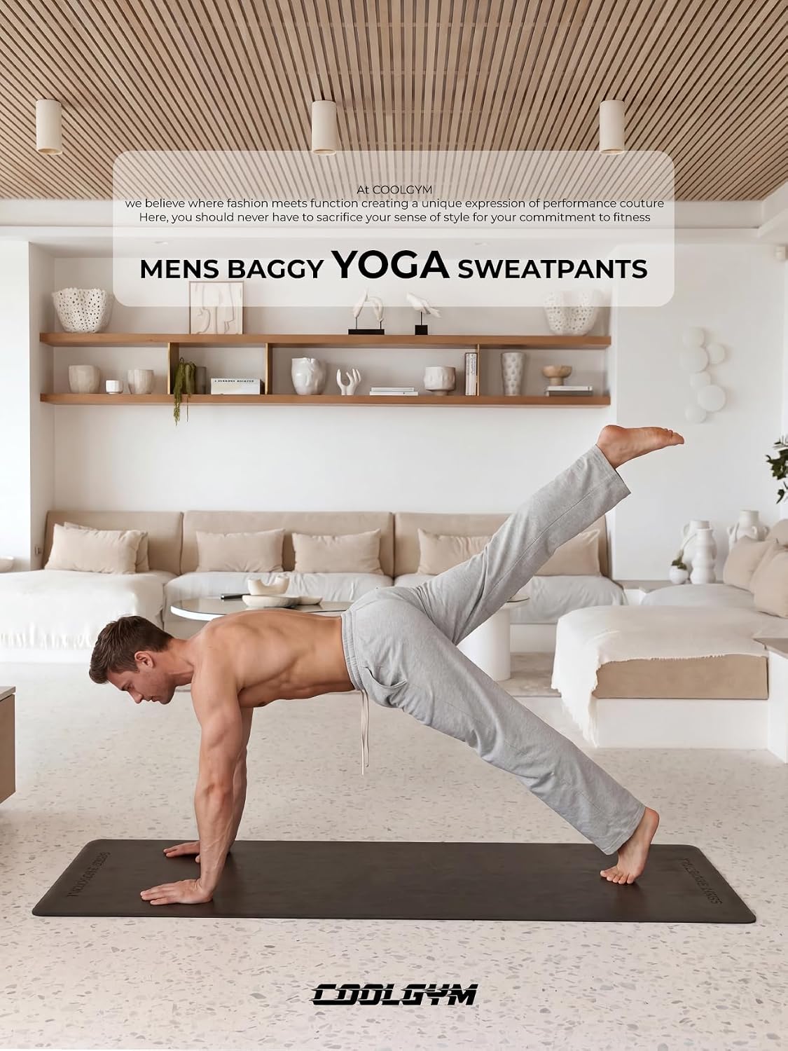 Men's Cotton Yoga Baggy Sweatpants Lounge Open Bottom Straight Leg Gym Workout Casual Lightweight Pants Pockets