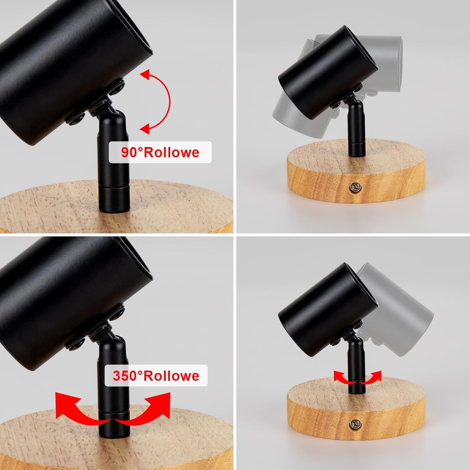 Tealight 4 Pezzi Applique da Parete Interno, Applique Camera da Letto,lampade per corridoio, Legno e Metallo Design, Lampada a Muro Vintage E27 per Corridoio, Camera da Letto,Soggiorno, Nero