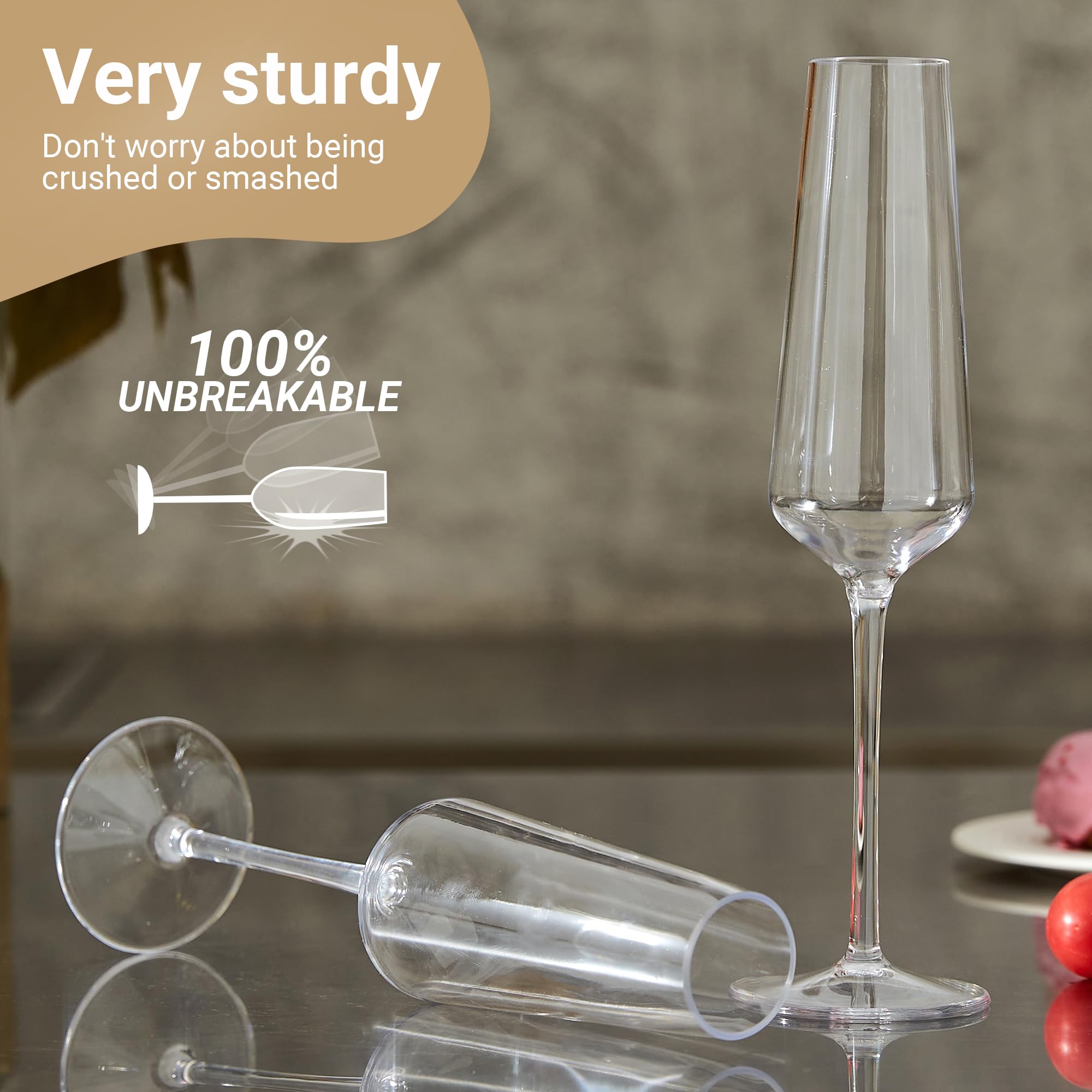 HAHASHOW Lot De 4 Flûtes à Champagne Incassables En Tritan Plastique - Verres à Champagne Élégants 226ml Pour Fêtes, Restaurants Et Occasions Spéciales