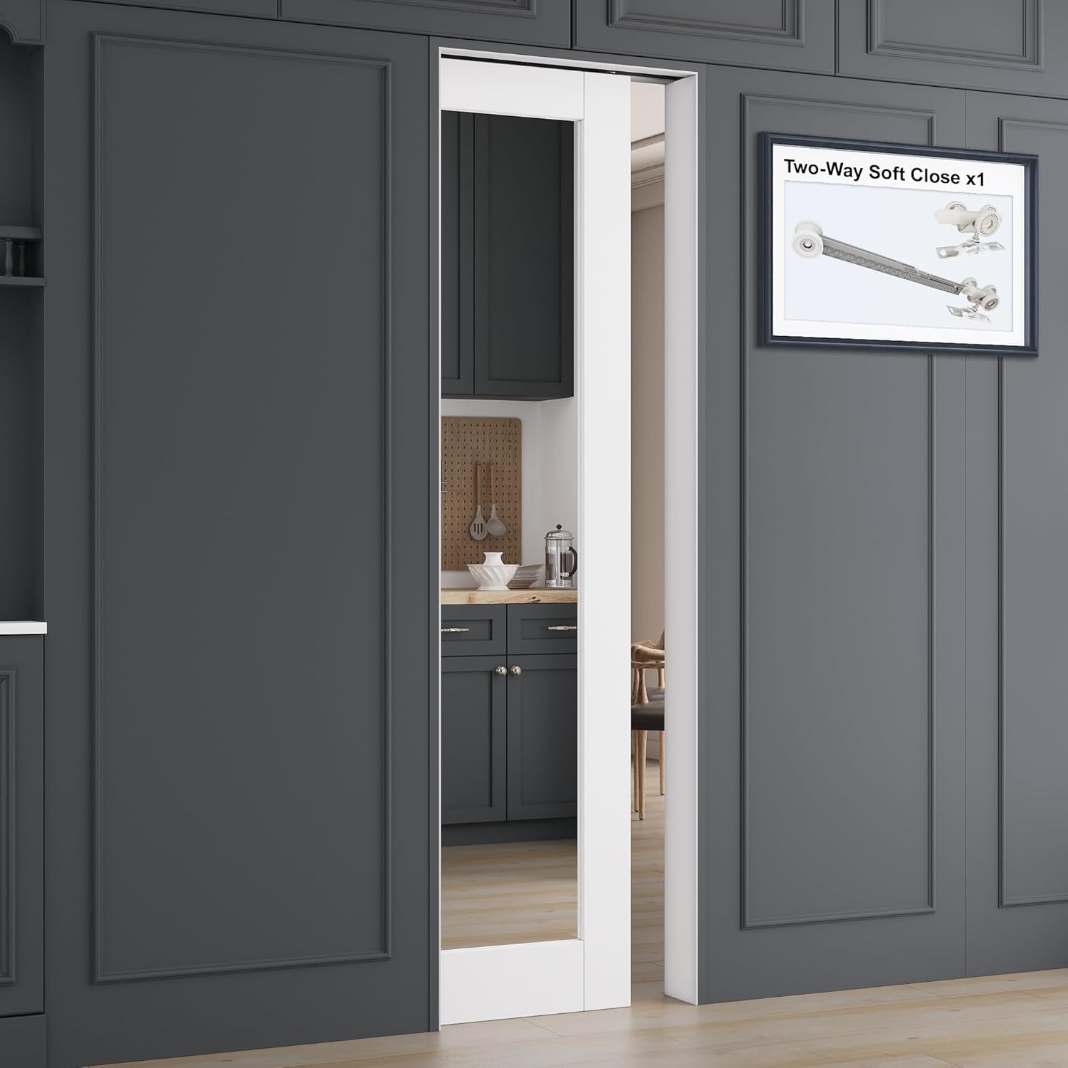 All-Inclusive Soft-Close Sliding Pocket Door 24" x 80" Mirror Sliding Doors with Frame & Hardware Kit, Pocket Interior Doors for Home, White Primed