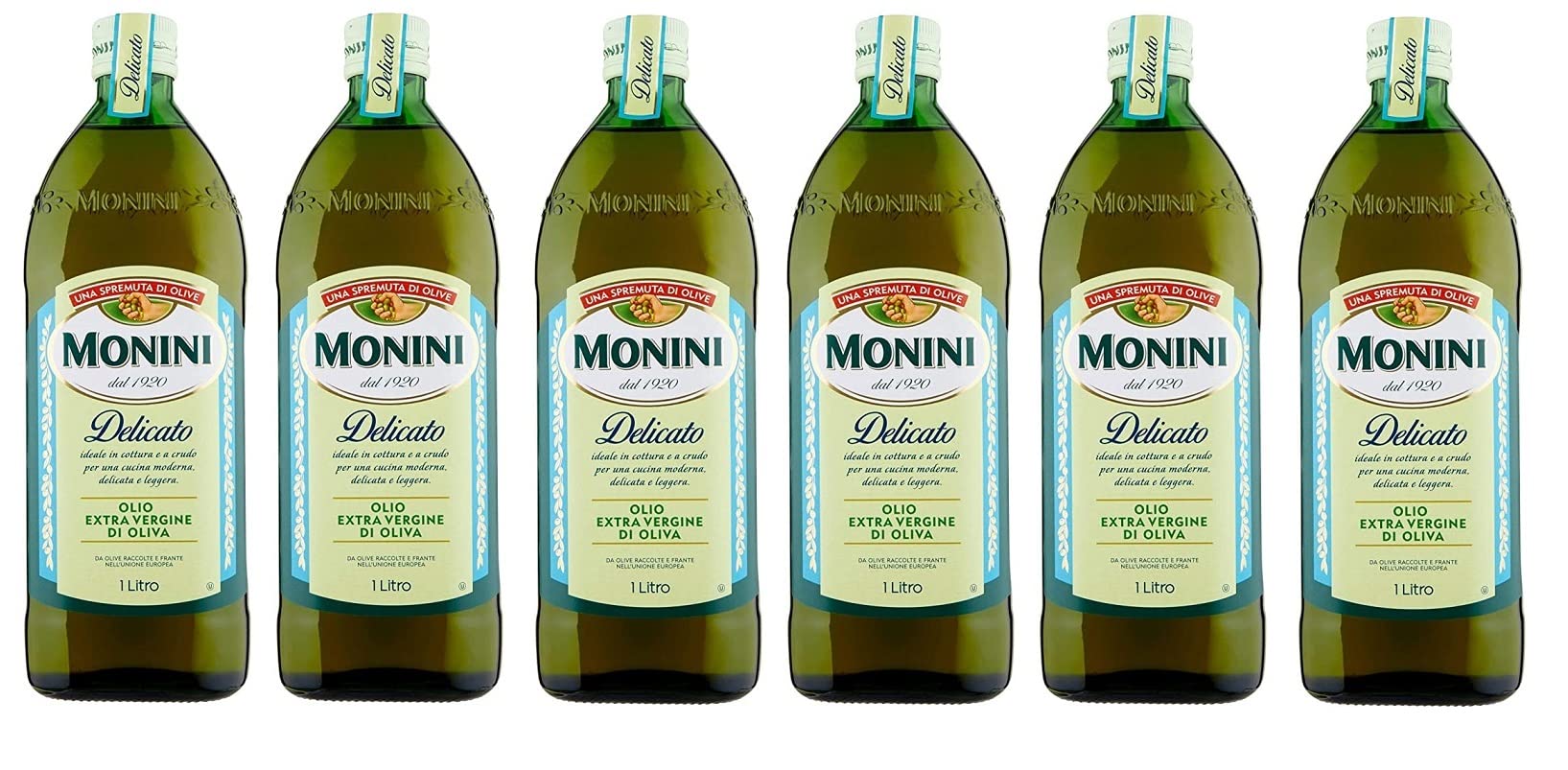 Monini Delicato Olio Extra Vergine di Oliva Lot de 6 huiles d'olive extra vierges 1 l