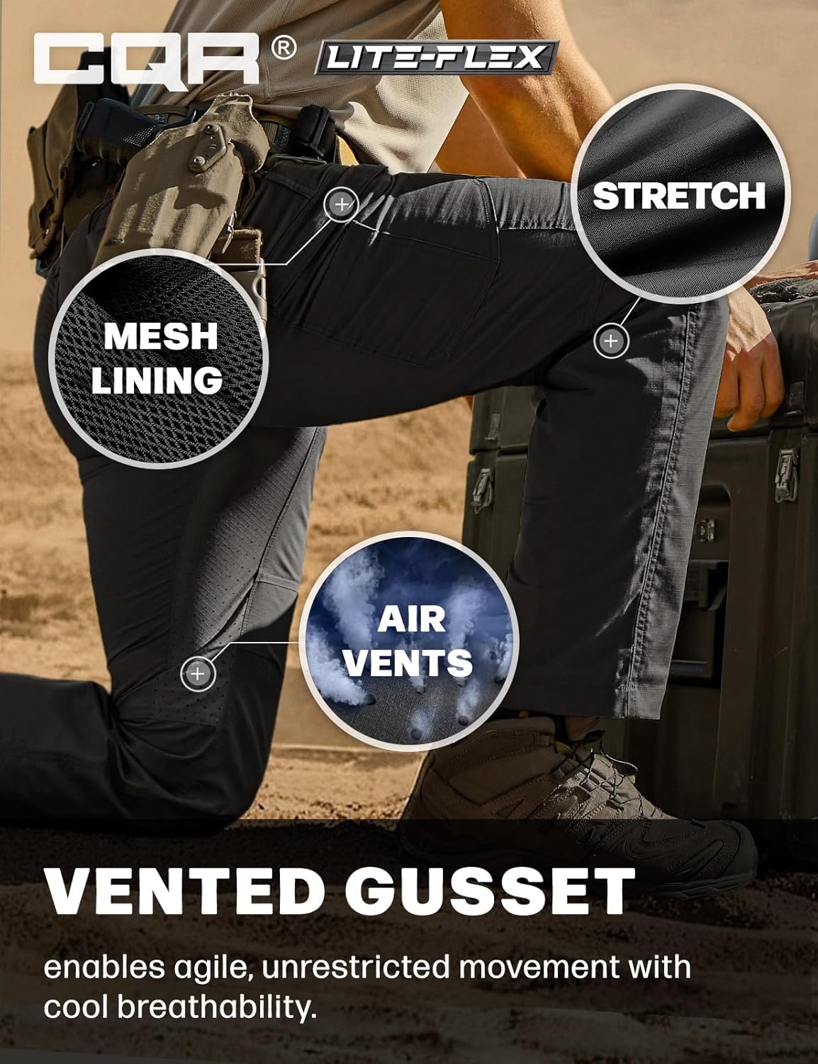 CQR Men's Utility Flex Cargo Pants, Classic-Fit Casual Stretch Work Pants, Water Resistant Lightweight Tactical Hiking Pants - Image 6
