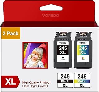 245XL 246XL Combo Pack Compatible for Canon Ink Cartridges 245 and 246 246XL 245 XL Ink Cartridges for Canon Printers Pixma TR4520 TS202 TS302 TS3320 MG2522 MG2525 MX490 MX492 IP2820, 1 Black 1 Color