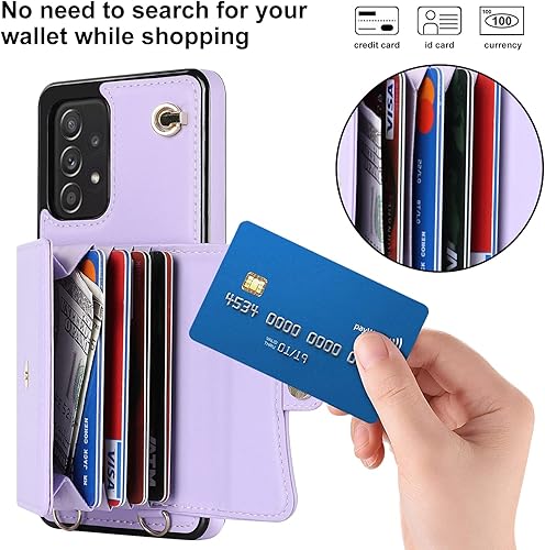 Miniatura 2 de Asuwish Funda para teléfono Samsung Galaxy A53 5G con bloqueo RFID, tarjetero y correa cruzada para muñeca, soporte para celda de cuero, accesorios