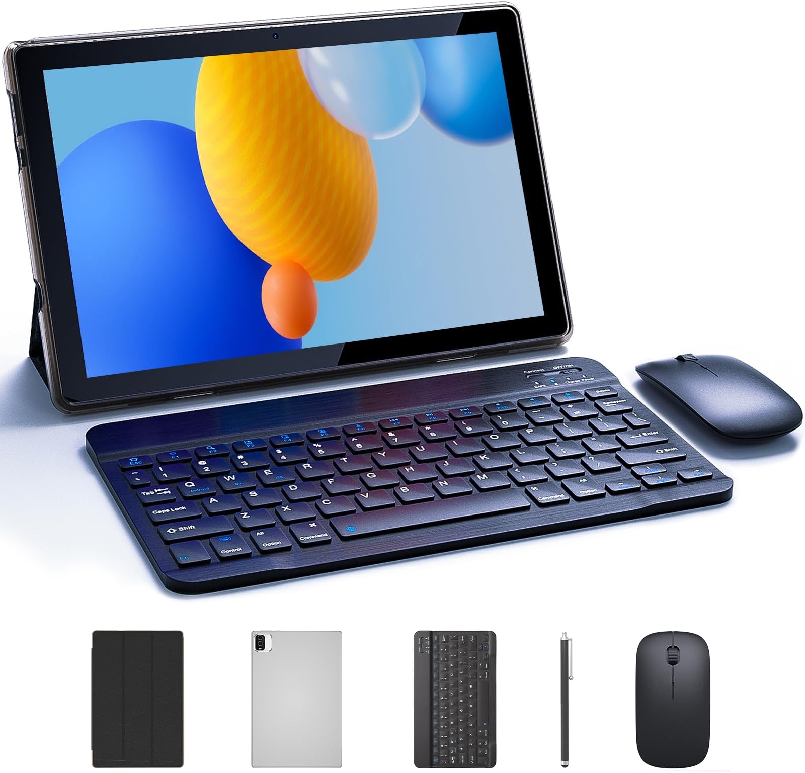 10 inch Tablet Android 14 Tablets 2 in 1 With Keyboard Case Mouse Stylus Android Tableta 8GB+64GB Support 1TB Expansion, 10.1" IPS HD Screen 2MP+8MP Dual Camera WiFi-6 Bluetooth 6000mAh Battery Tab.