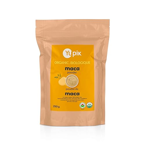 Yupik Polvo de maca amarilla orgánica, 8.8 onzas, certificado USDA, sin gluten, cruda, vegana, kosher, sin OMG, superalimento para batidos y hornear