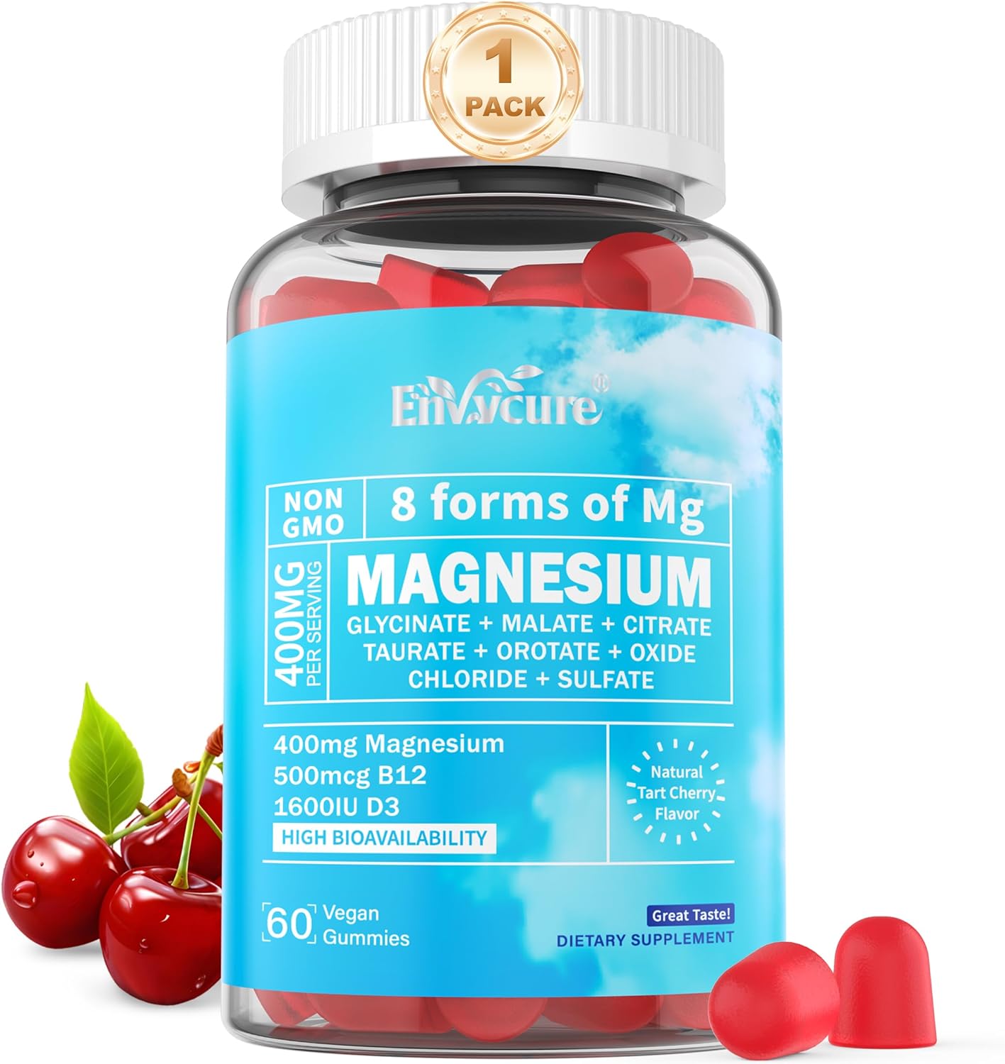 Magnesium Complex Gummies 400mg | as 8 Forms of Magnesium Glycinate, Malate, Citrate, Taurate, Oxide & More | w/Ashwagandha Extract, D3 & B12 Supports for Calm, Zzz, Mood - Vegan 60Cts