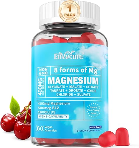 Gomas de Complejo de Magnesio 400mg | como 8 formas de glicinato de magnesio, malato, citrato, taurato, óxido y más | con extracto de Ashwagandha,