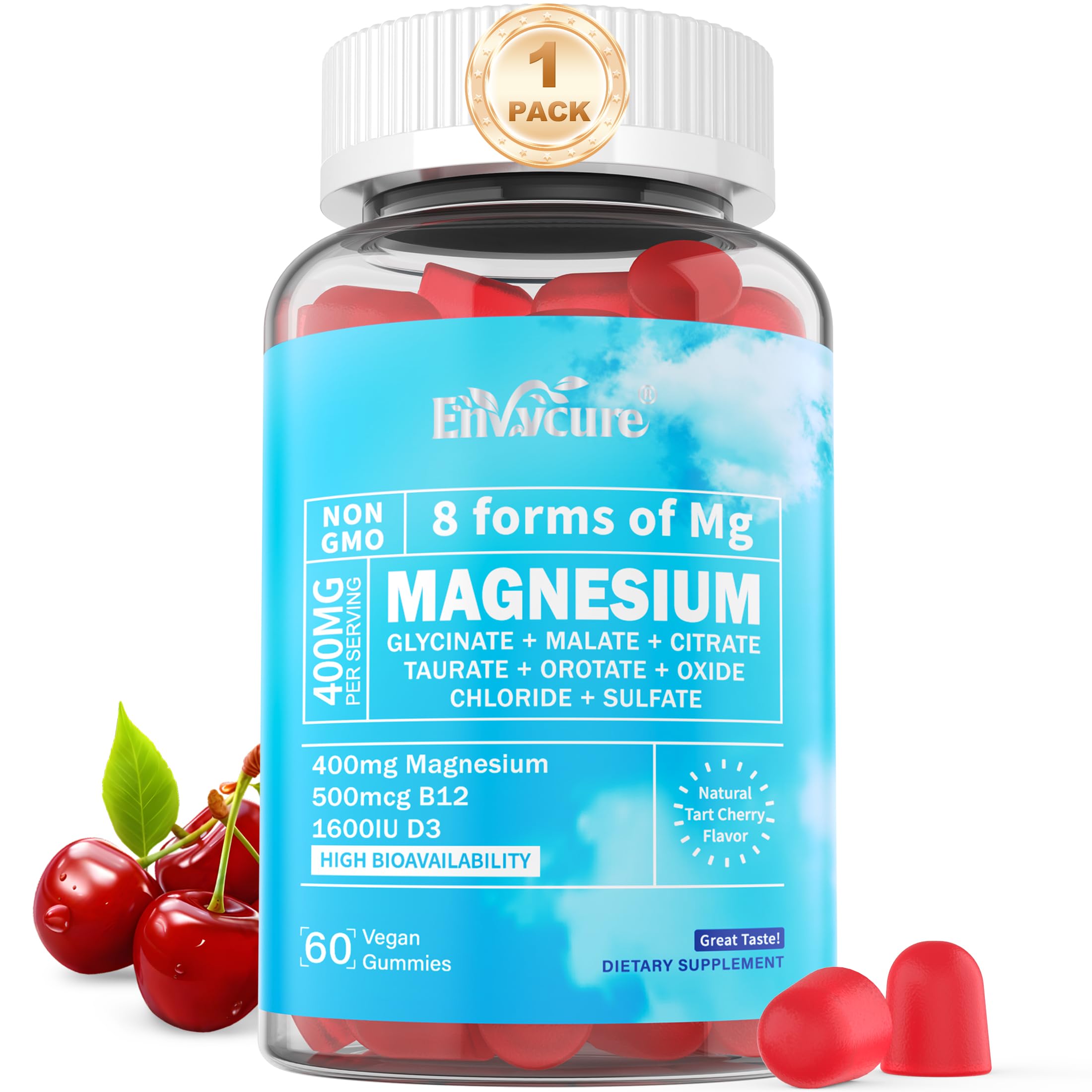 Magnesium Complex Gummies 400mg | as 8 Forms of Magnesium Glycinate, Malate, Citrate, Taurate, Oxide & More | w/Ashwagandha Extract, D3 & B12 Supports for Calm, Zzz, Mood - Vegan 60Cts
