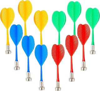 12Pcs Magnetic Darts Accessories for Magnet Dart Board, 4 Colorful Safe Plastic Darts Replacement Dart, Magnetic Darts for Kids Adults Target Game Toys