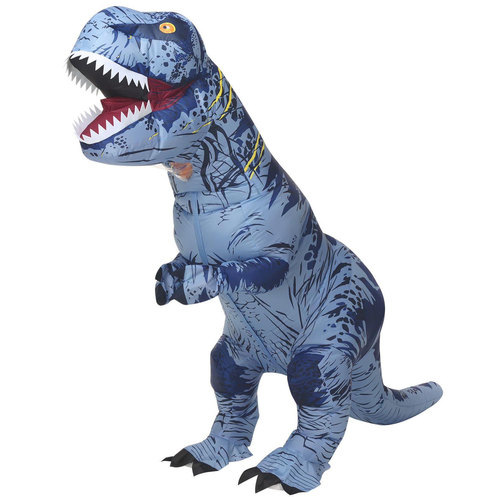 Poptrend Costume de dinosaure gonflable pour adultes, adolescents et enfants, costume de dinosaure T-Rex bleu, costume amusant pour Halloween, fête, cosplay, fête costumée, fête pour hommes et femmes
