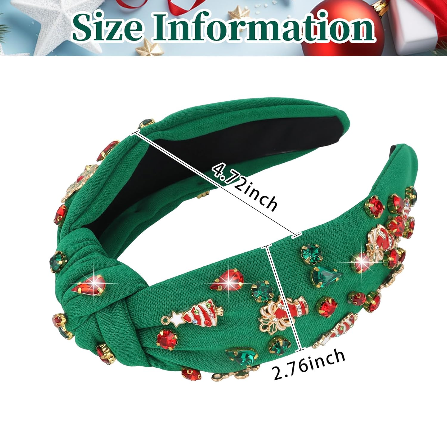 Christmas Headband for Women Wide Snowflake Knotted Christmas Headband with Crystals Jeweled Crystal Xmas Hairband Holiday Accessories Gift for Women(Green) - Image 2