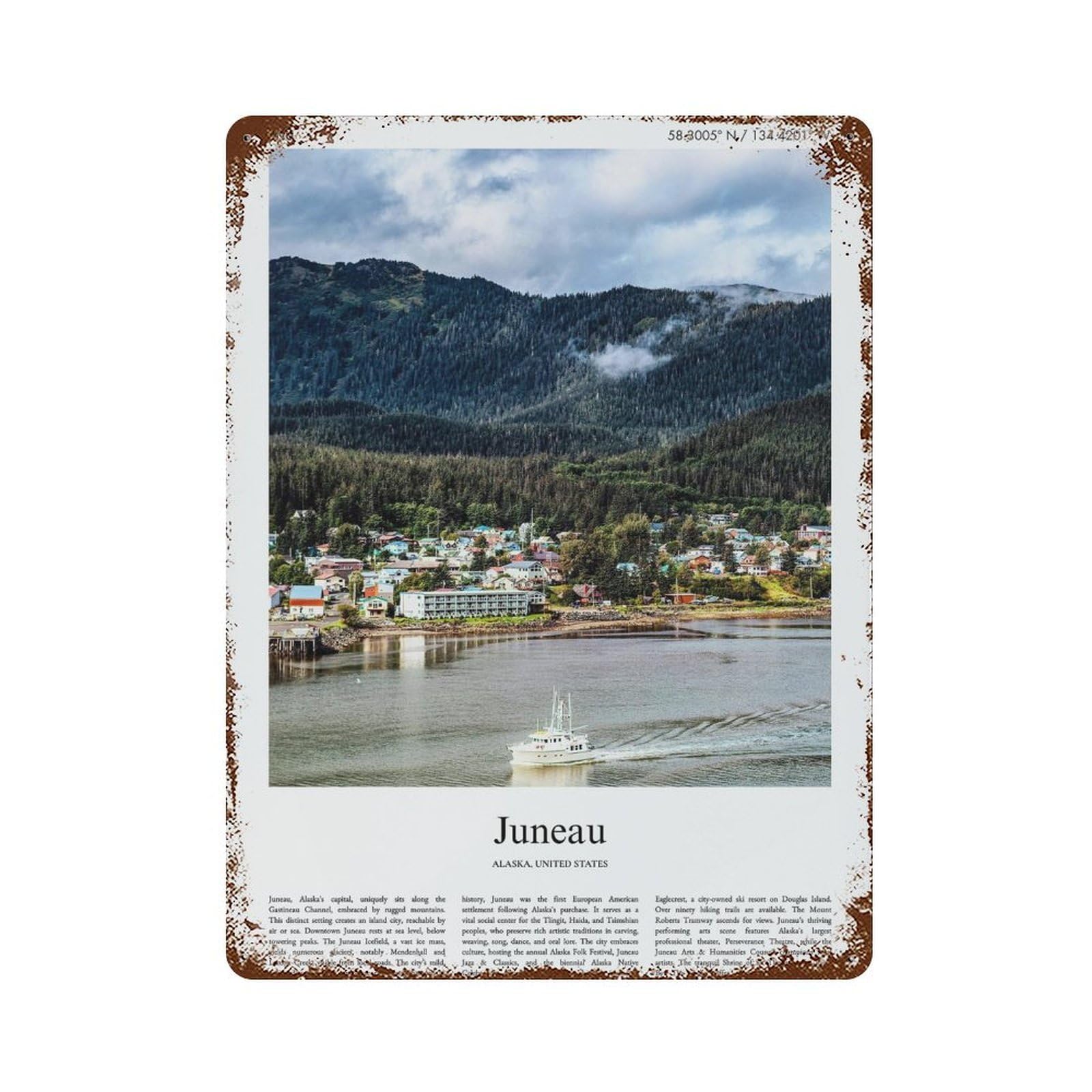 xiaoxiaoshen Juneau Alaska, United States, USA City Scenery Wall Decor Art Metal Tin Poster Modern Home Decor Art Home Bar Shop Decorations Vintage Sign 40x30cm