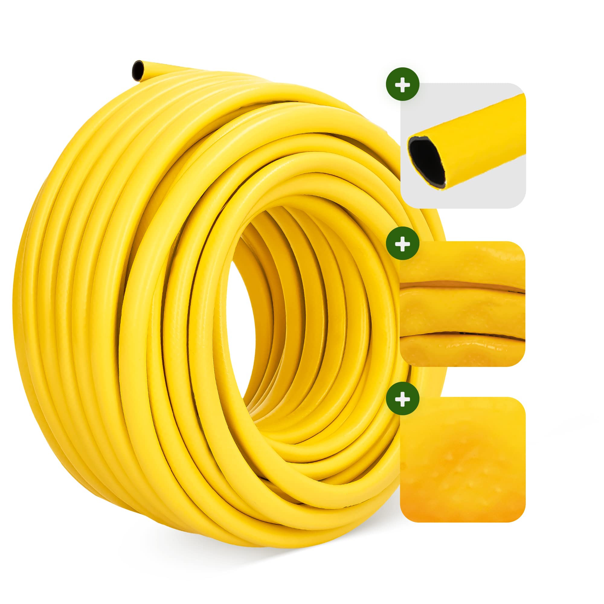Manguera de riego, 3/4", 50 m, amarillo, reforzado, 3 capas, resistente a los rayos UV, indeformable, flexible, riego, jardinería, lavado de coches, manguera blindada