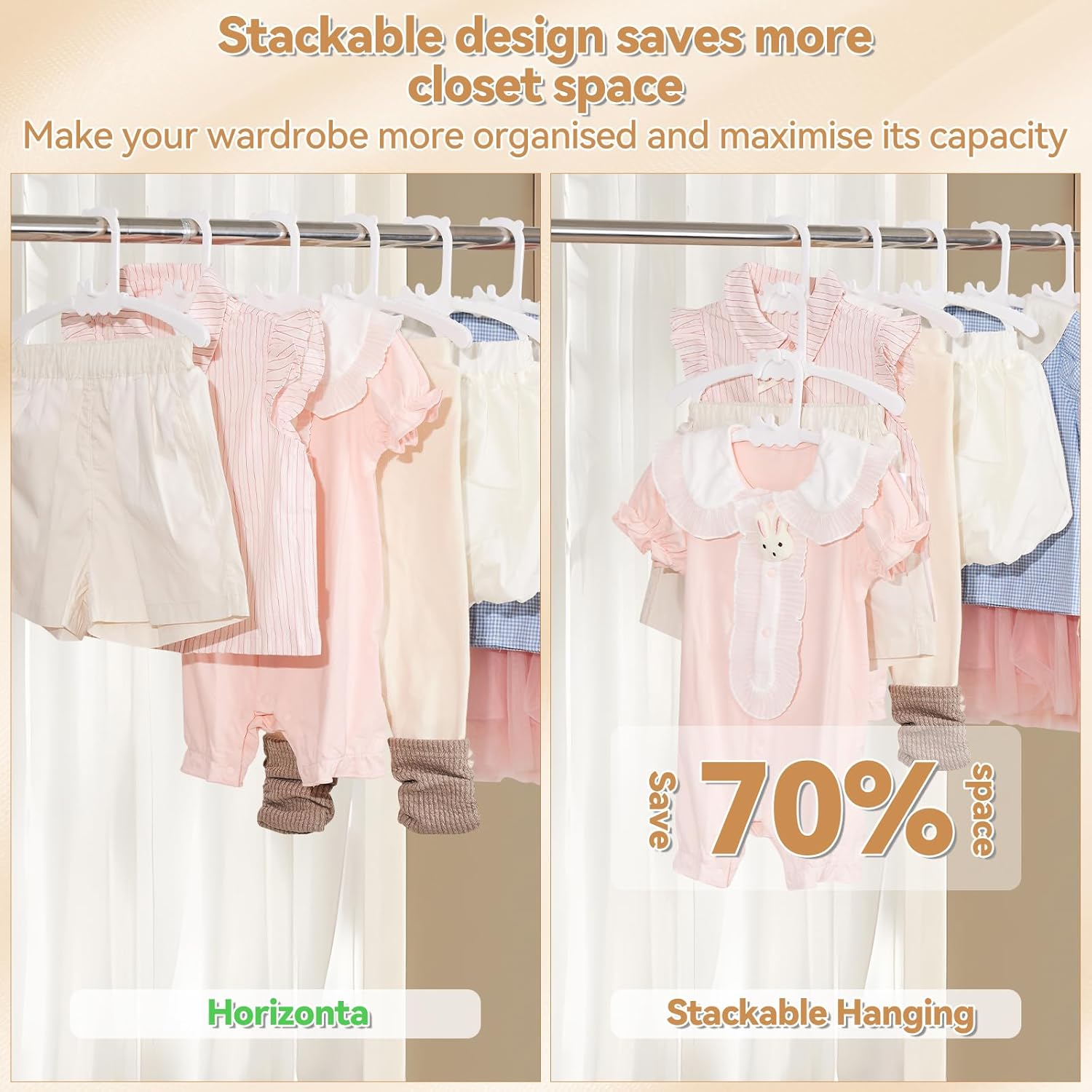 50 Pack Baby Nursery Closet Hangers,Extendable from 11.14"-15.55",Stackable Non-Slip Hangers for Children's Clothes. Adjustable for Infants, Toddlers and Children.Ideal for Laundry Closets.(White) - Image 7