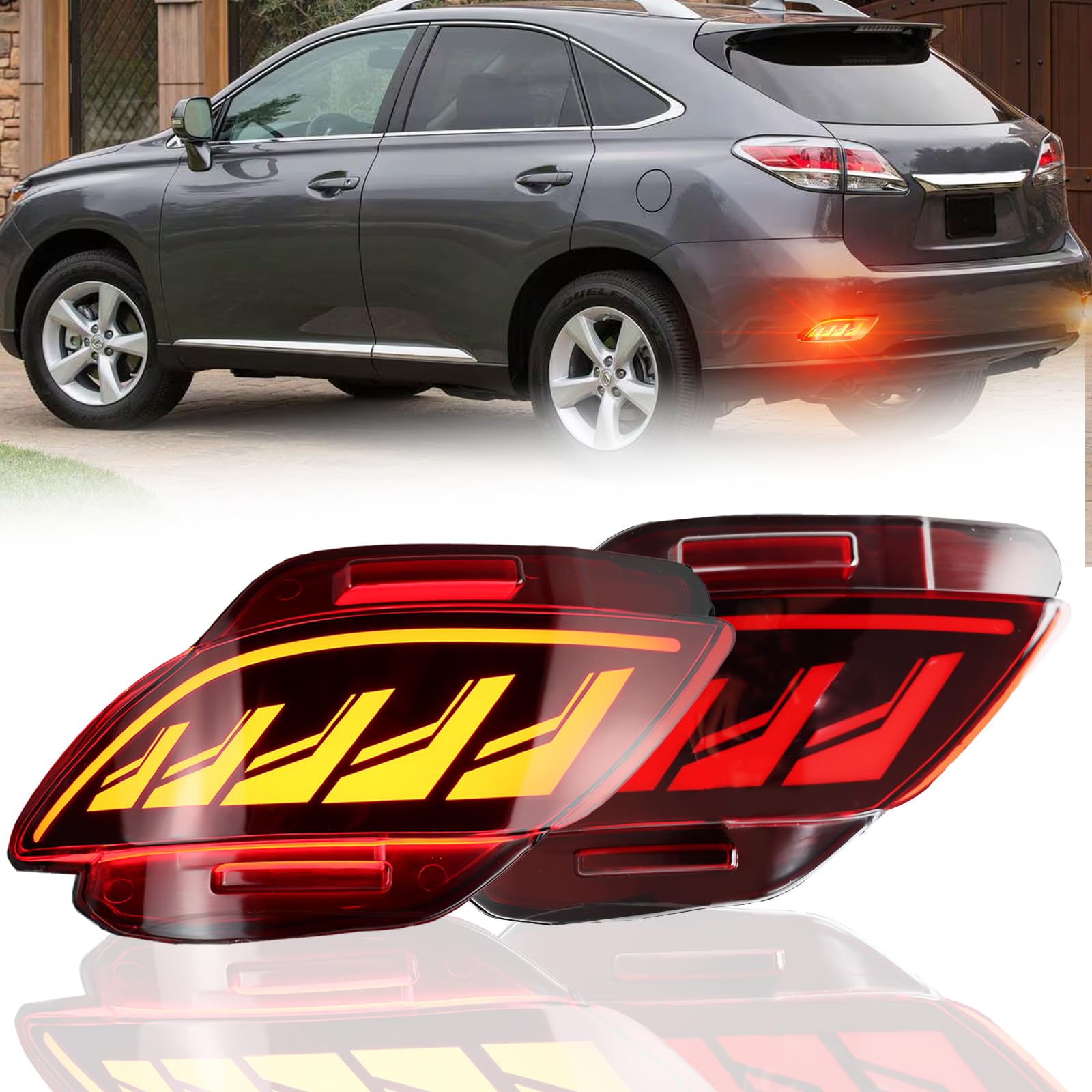 GEEGEETOP Red Lens Rear Fog Bumper Reflector Brake Tail Sequential Flash Signal LED Lights Lamp 3 in 1 Compatible with Lexus Rx350 2009-2015