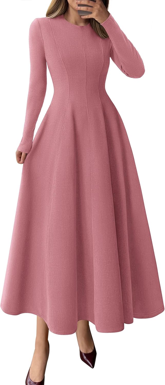 PRETTYGARDEN Cocktail Dresses for Women 2025 Elegant Classy Fall Long Sleeve Midi A Line Flowy Modest Winter Party Dress