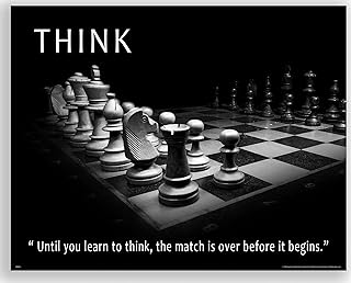 Inspirational Wall Art Co. - Think - Knight Chess Match Moves King Openings Knowledge Motivational Players Quotes Posters - Print Home Gift Bedroom Decor - 11X14 inches