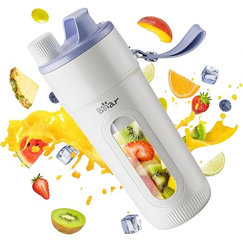 Bear Portable Blender, Updated 10 Blades and USB Rechargeable Cordless Personal Blender, Blender for Shakes and Smoothies with 16oz BPA-Free Travel Cup, Leakproof-Lid, Sip Spout for Trave,Gym,Office