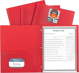 C-Line Two-Pocket Heavyweight Poly Portfolio with Prongs, For Letter Size Papers, Includes Business Card Slot, 1 Case of 25 Portfolios, Red (33964-25)