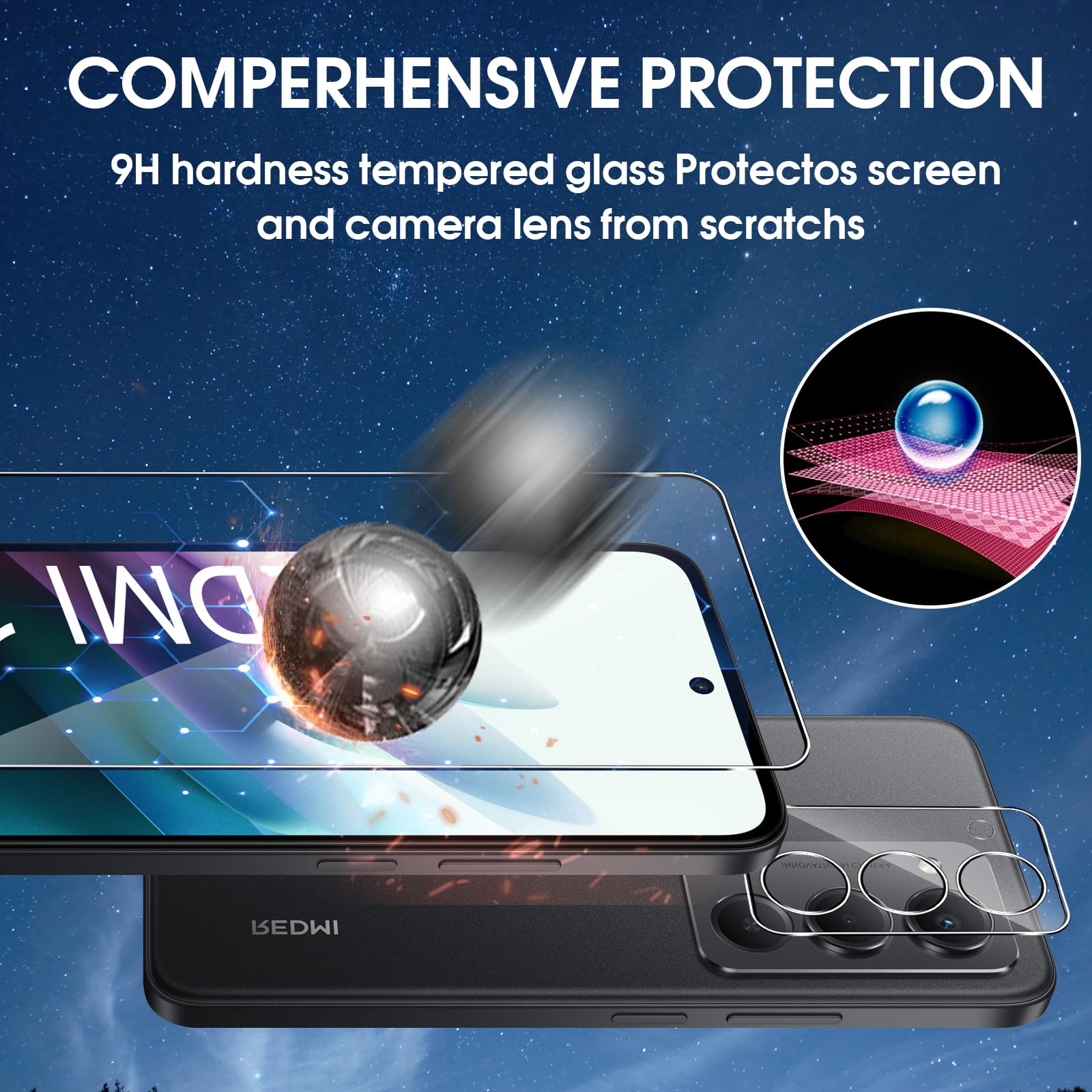 THIYUFUNS Cover per Xiaoi Redi 12 4G (6.79) con 2 Pezzi HD Vetro