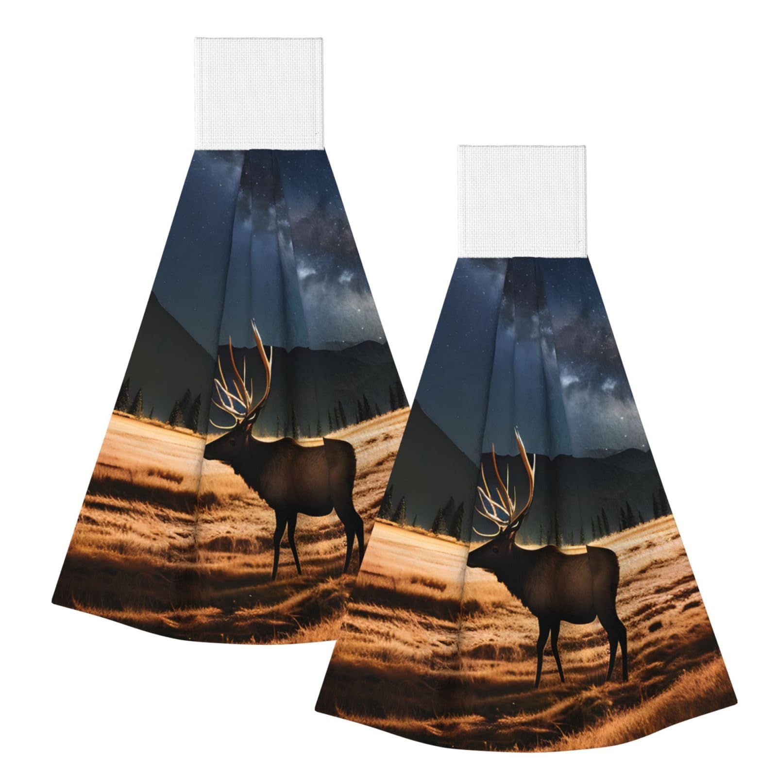 WUPngg Elk in the meadow Bathroom Tie Towels/Dish Cloth,Kitchen Hanging Towel, Coral Fleece Dry Cleaning Hand Dishcloths One Size