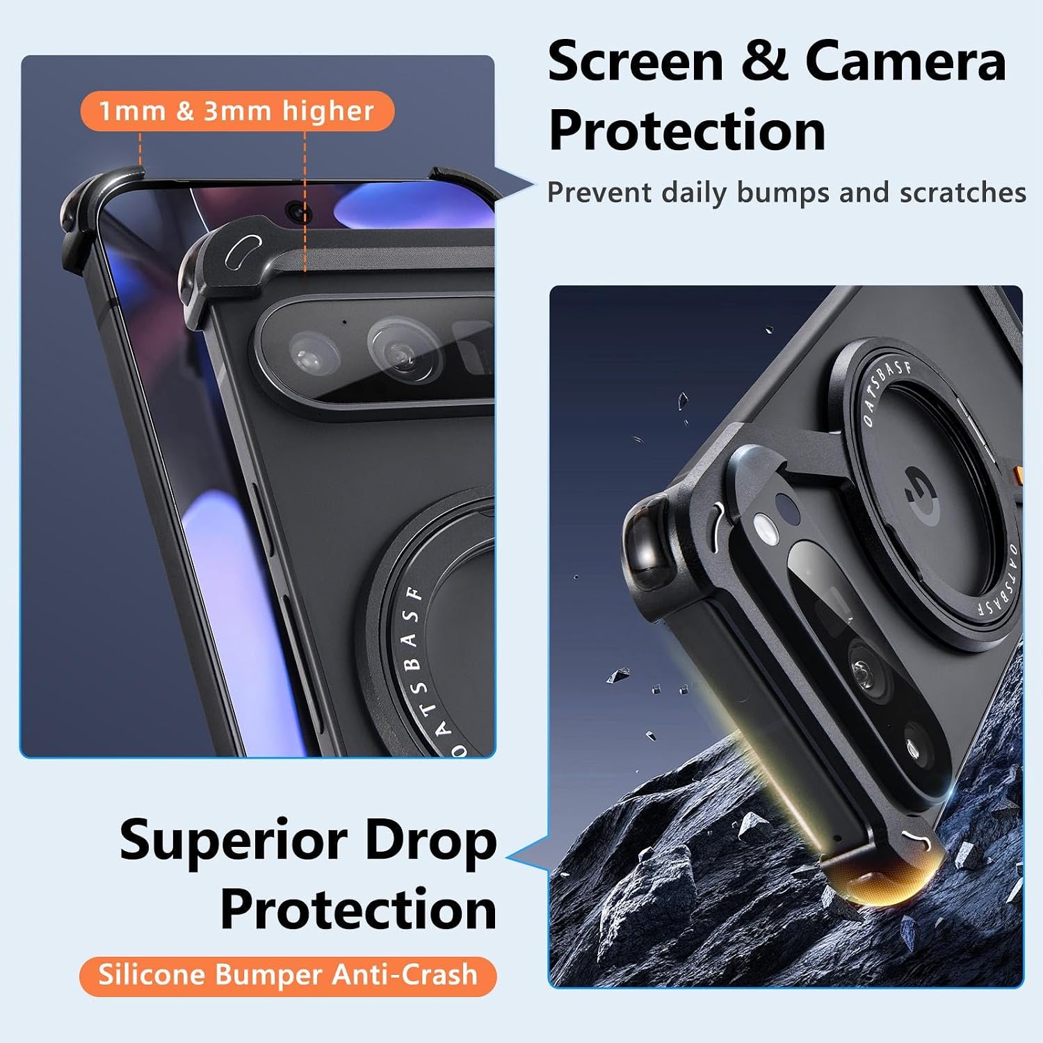 Frameless Case for Google Pixel 10 Pro XL,360°Rotatable Magnetic Kickstand Ring Phone Case,Aluminum Metal Military Drop Shockproof Protective Bumper Cases for Pixel 10 Pro XL Cover(Black)