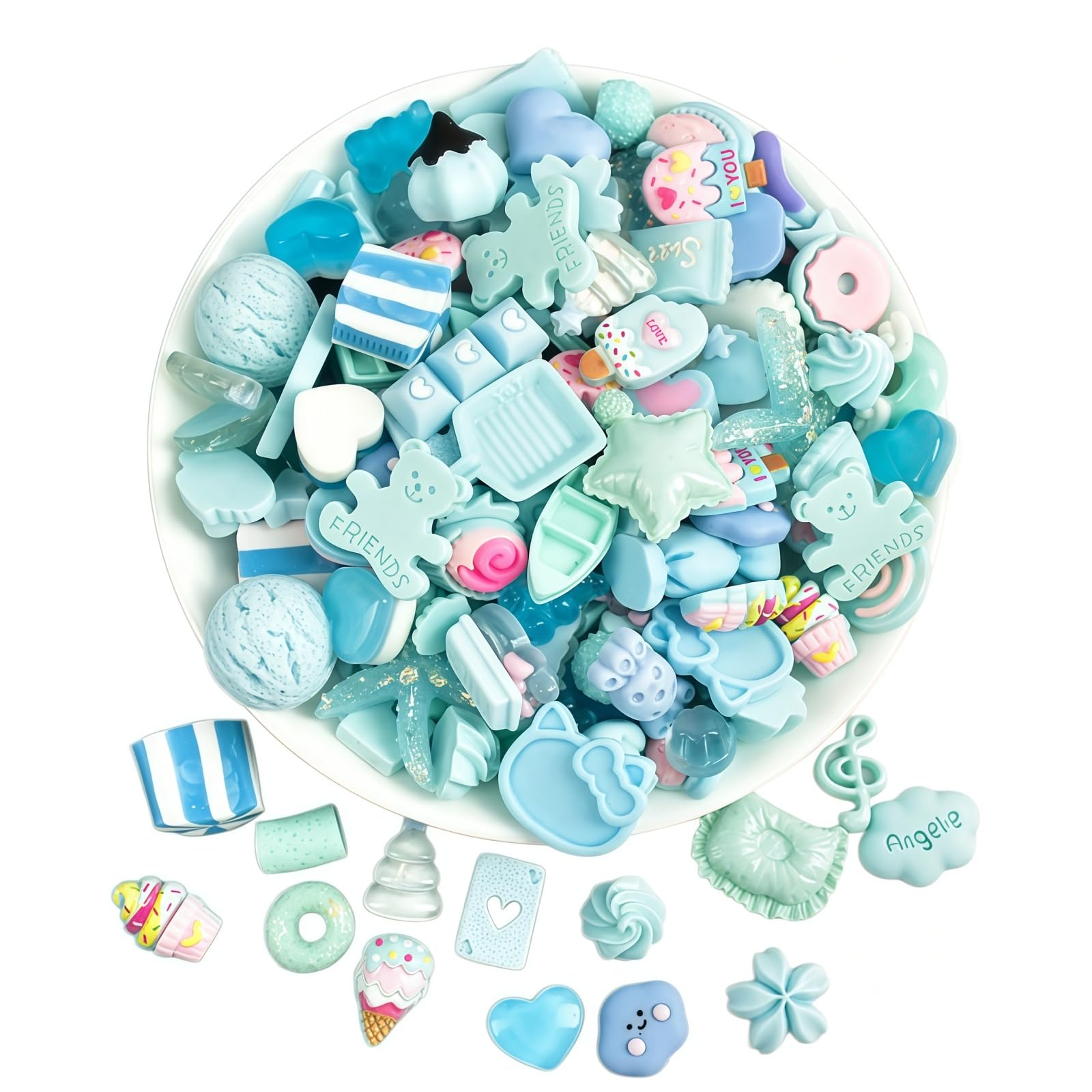 Ulalaza 100pcs Charms Mixed Set Resin Flatback Making Supplies For DIY Craft Making And Ornament Scrapbooking Beads Assorted Candy Fruit Cake Ornament