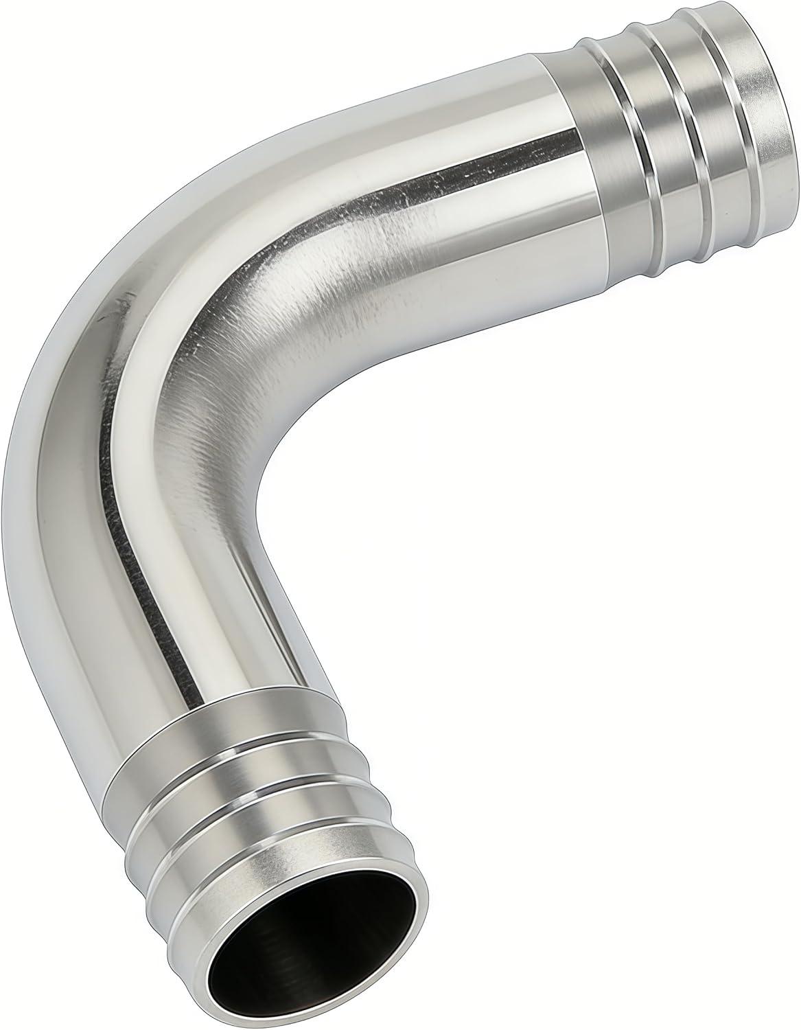 Stainless Steel 304 Sanitary Hose Barb Fitting 3/4" Barbed x 3/4" Barbed 90 Degree Elbow, 1pc Fitting with 2pcs Hose Clamps