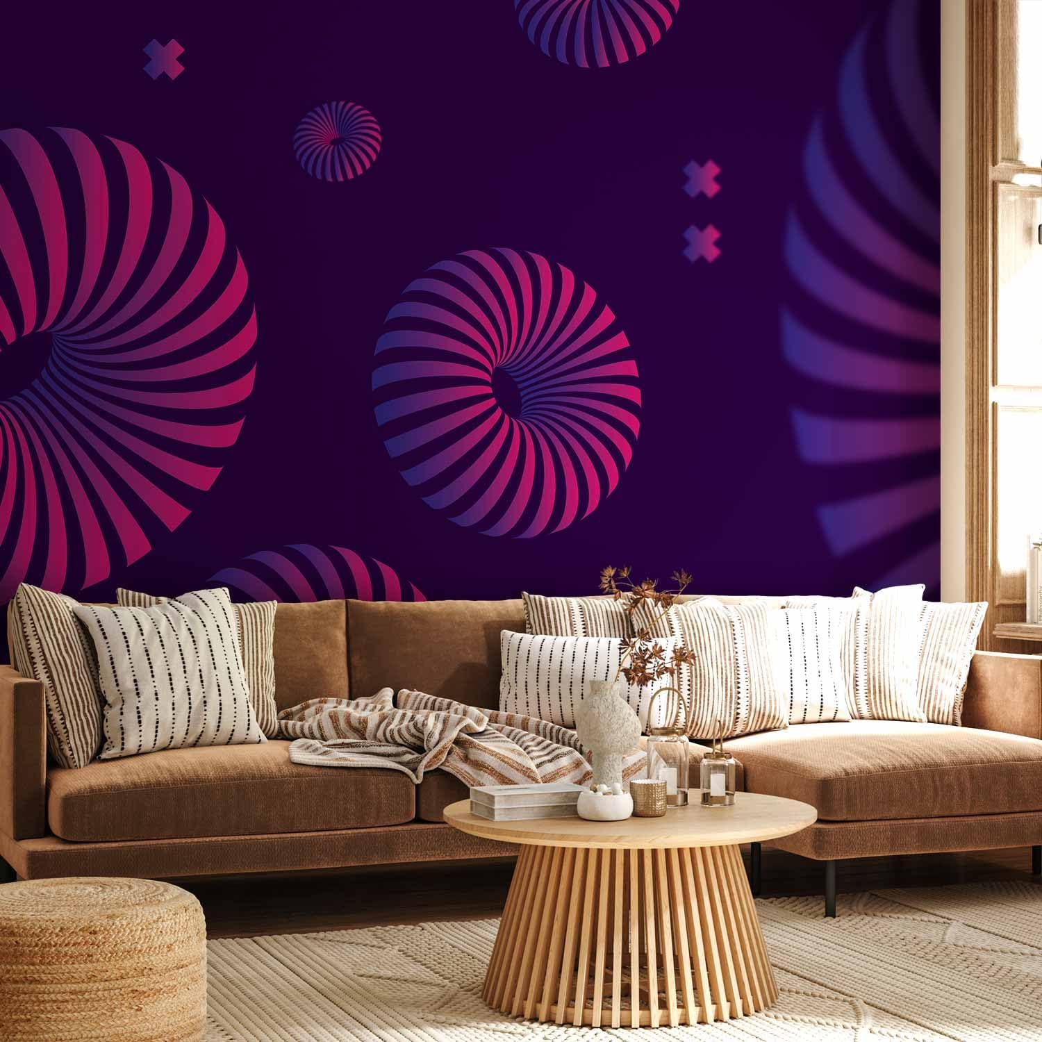 artgeist Wall Mural 3D Effect 79x55 in - XXL Non-Woven Wallpaper Fleece Wall Decor Photo Print Picture Image Design Geometric Abstract Violet Candies n-A-1288-a-a