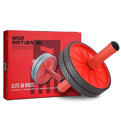 WOD Nation Ab Roller - Black & Red, Modern Core Fitness Equipment for Home Gym & Travel - Ab Wheel for Workout & Core Stability