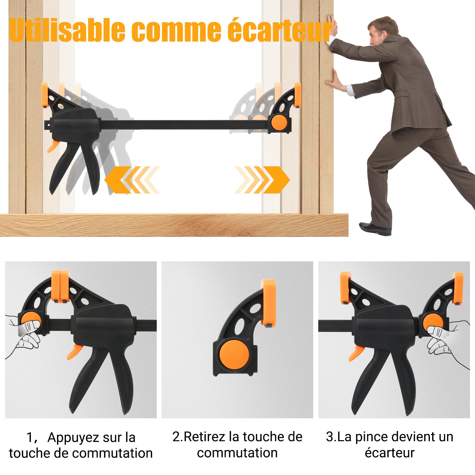 Jeu de 2 Serre-joints Rapide à une Main avec Connecteur, Largeur de Serrage 152/420mm, Force de Serrage Maximale 100 kg, Ouverture Flexible Plage d'Extension 154 mm - 620 mm