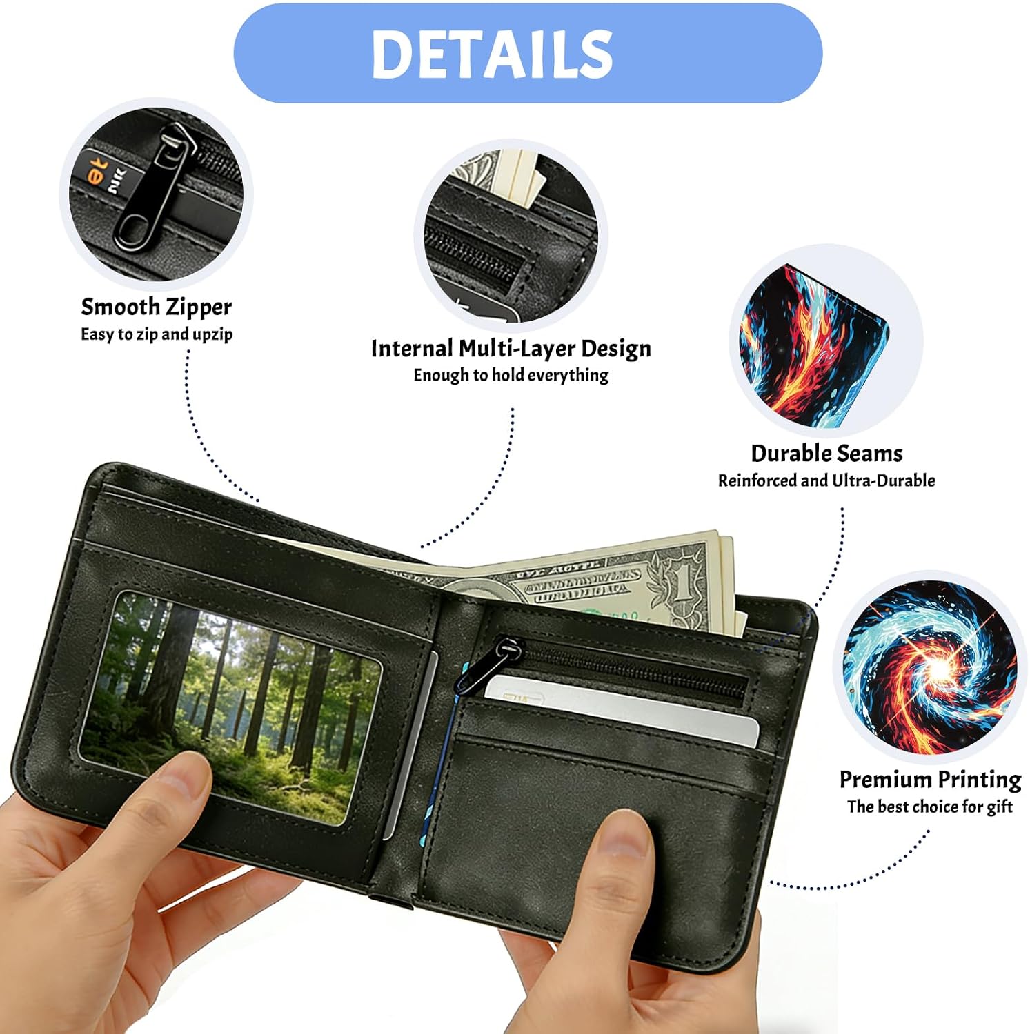Small Wallet Bifold, Fire Wallet For Men, Aesthetic Fire Card Holder Purse, Birthday Christmas Graduation Gifts For Men, Travel Daily Purse image 5