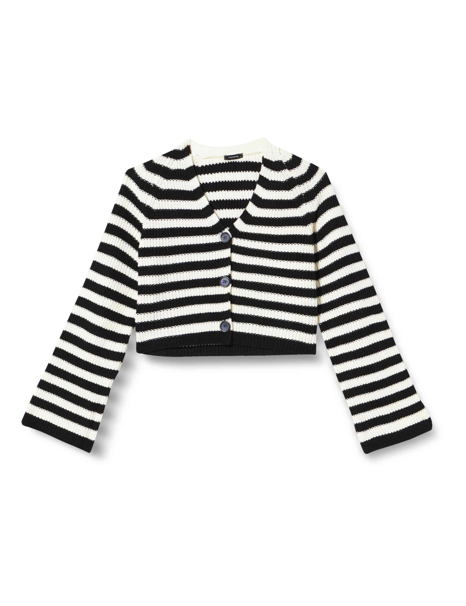 Trendyol Damen Ecru Women's Gestreift Lange Ärmel Regulär Strickjacke Cardigan Sweater, 42 Groß