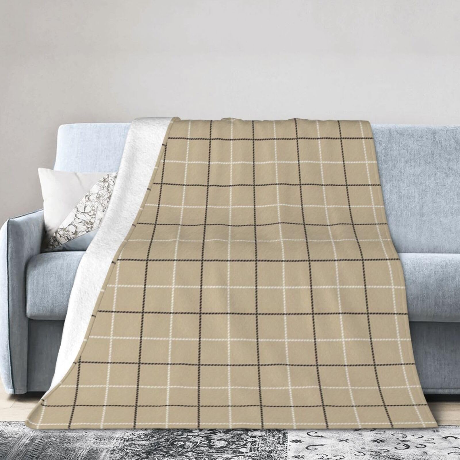 ERTDFXCV Tattersall Windowpane Check Plaid Blanket 60"x50"