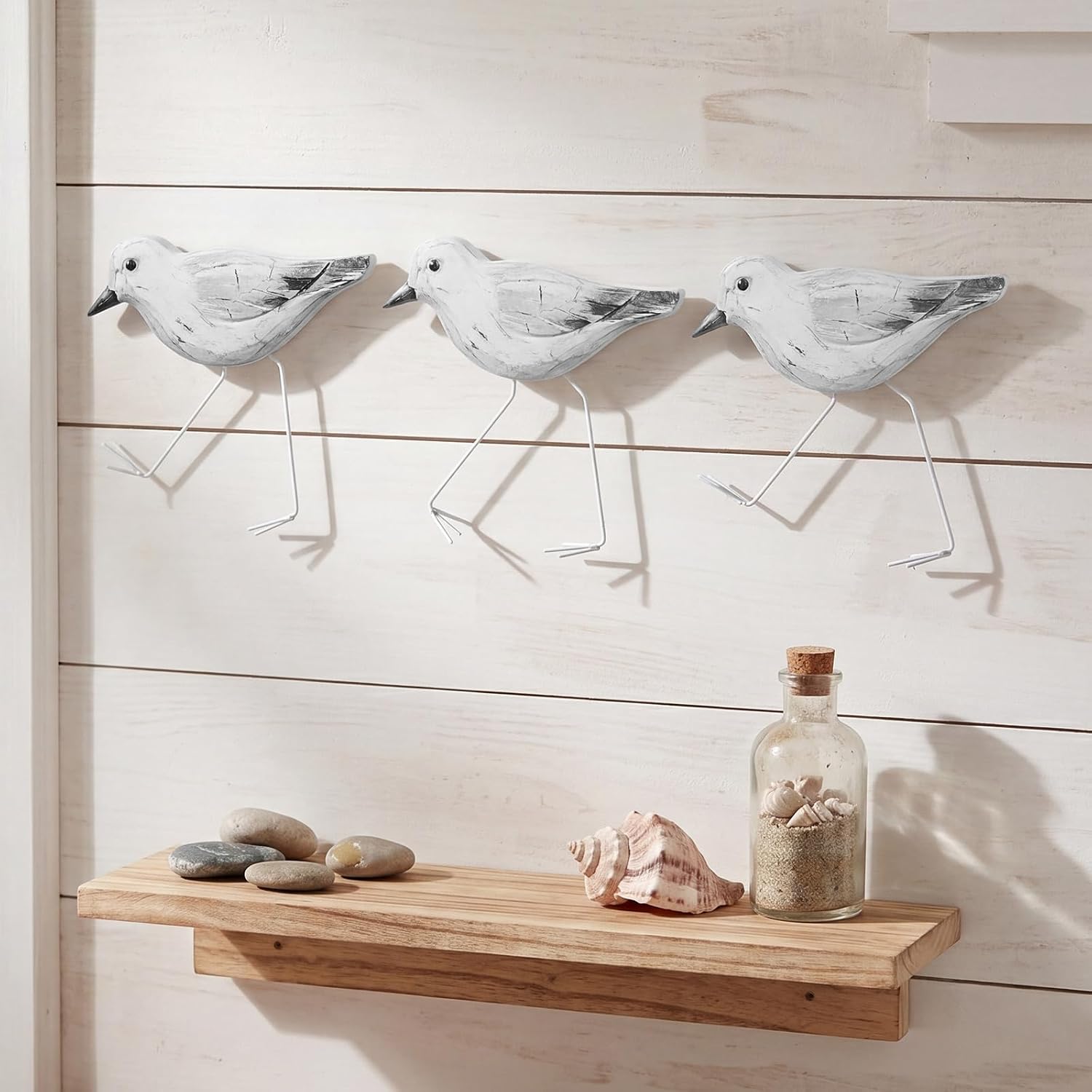 Pelopy 3 Pcs Wood Sandpipers Wall Decor Coastal Wall Decor Sandpiper Coastal Beach Decoration Hanging Driftwood Decoration Sandpiper Sculpture Sea Birds Ocean Vintage Ornaments for Home Bathroom