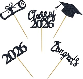 30 PCS Graduation Cupcake Toppers 2026 Diploma Grad Cap Cake Toppers Food Picks for Party Supplies and Graduation Party Favors 5 Styles