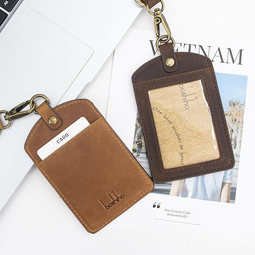 Vista 138 de Boshiho. Funda vertical, de piel, para tarjeta de identificación con cordón resistente., Bolso