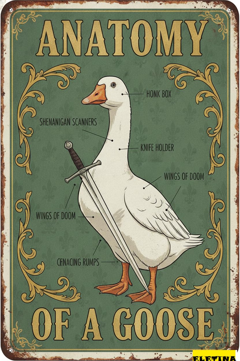 Anatomy Of A Goose Knowledge Tin Sign, 12x8 Inch