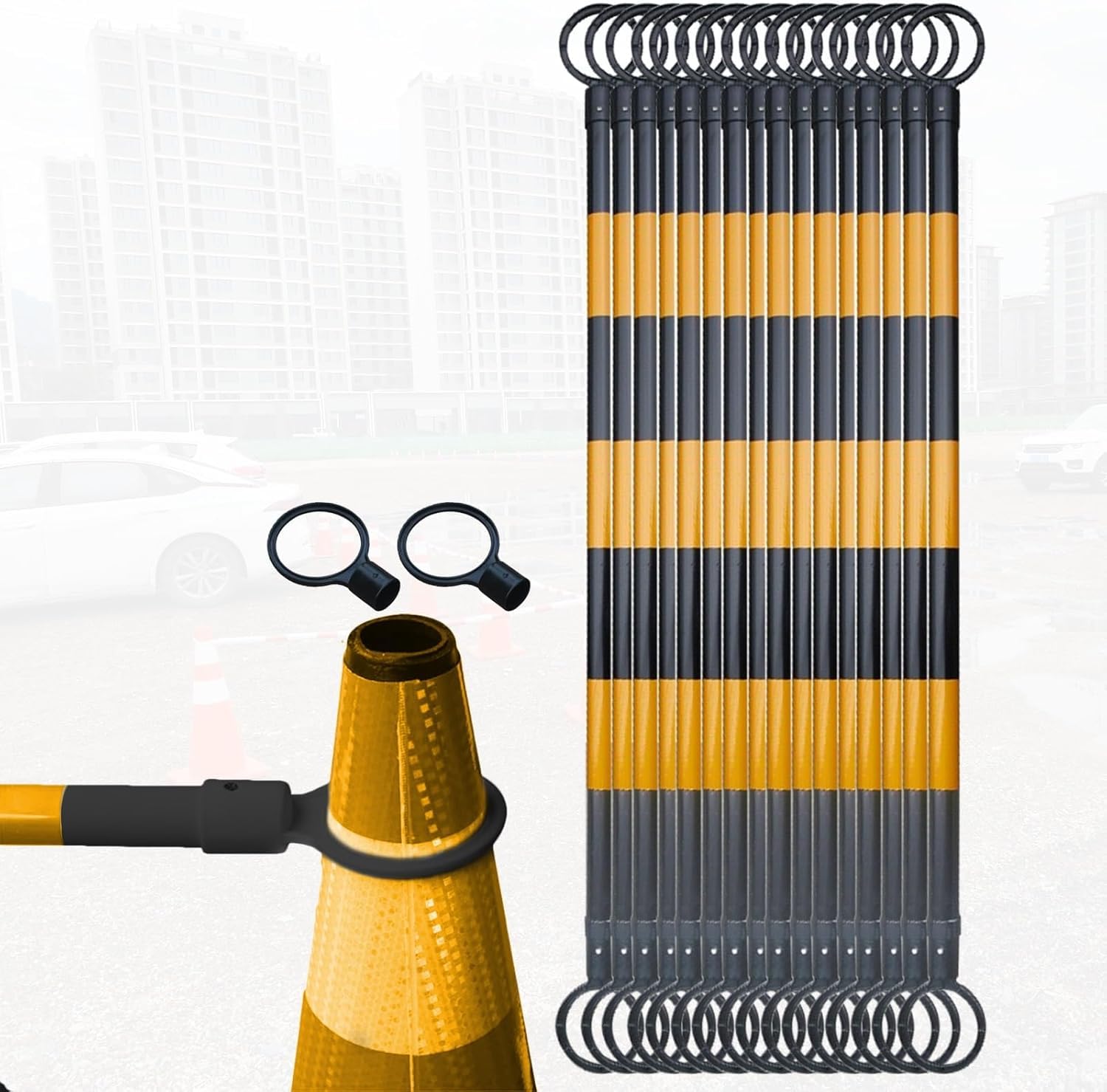 Cônes de signalisation rétractables jaunes et noirs | Lot de 12 pièces pour parkings
