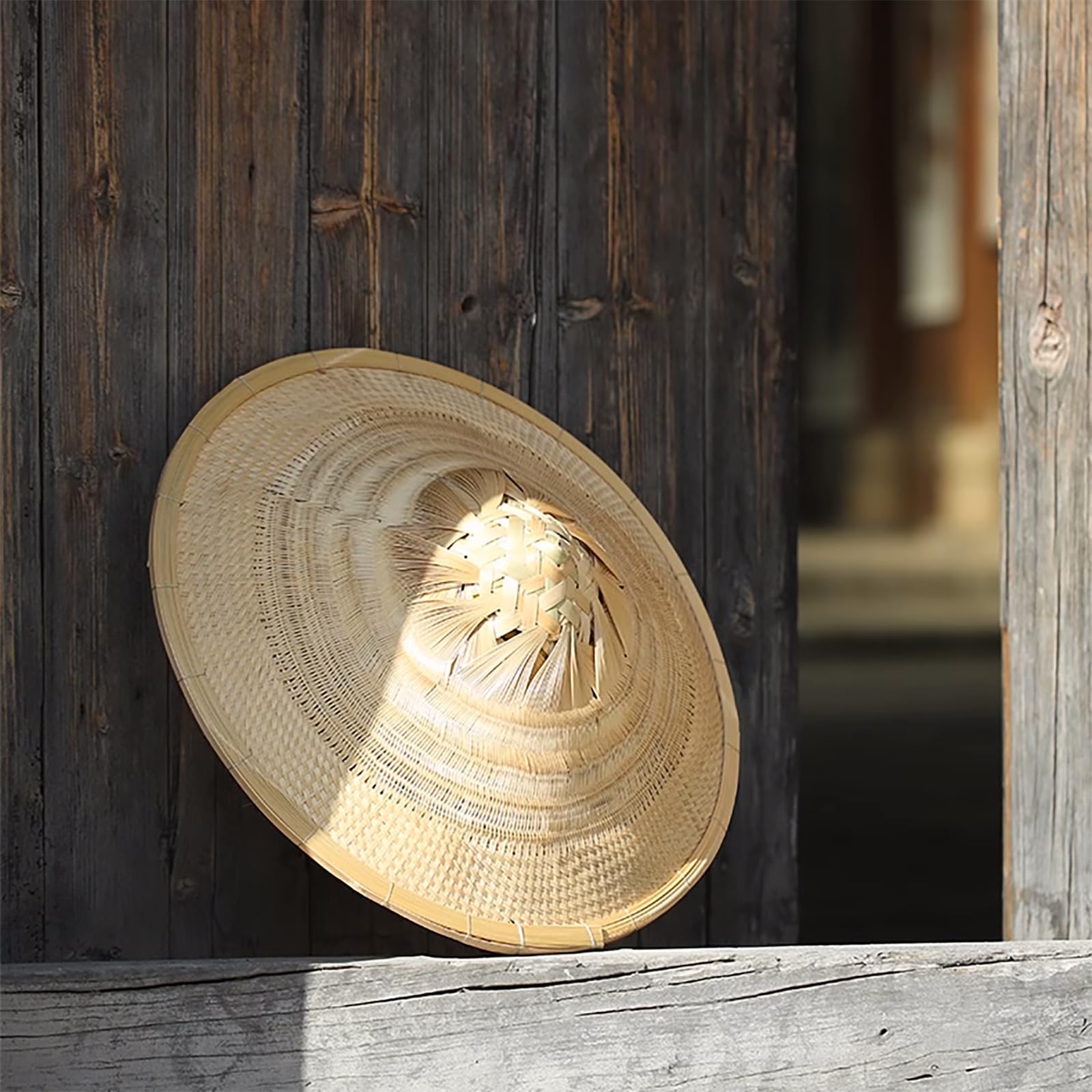 TIETHEKNOT Sombrero de paja de bambú hecho a mano (diámetro 42 cm, profundidad 12 cm), amarillo claro, 59
