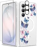 Vista 92 de GVIEWIN Funda protectora para Samsung Galaxy S25, transparente floral, delgada, a prueba de golpes, para mujer, no se pone amarilla, con protector