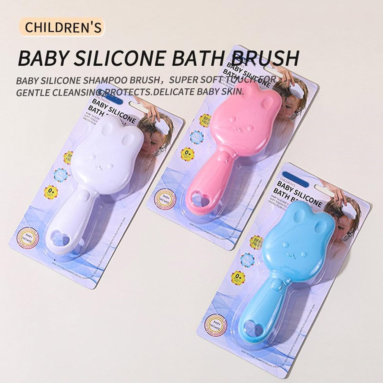 Baby Bath Brush Cartoon Pattern Silicone Hair Scrubber Soft Massage Bath Brush Scalp Massager for Toddler Infant