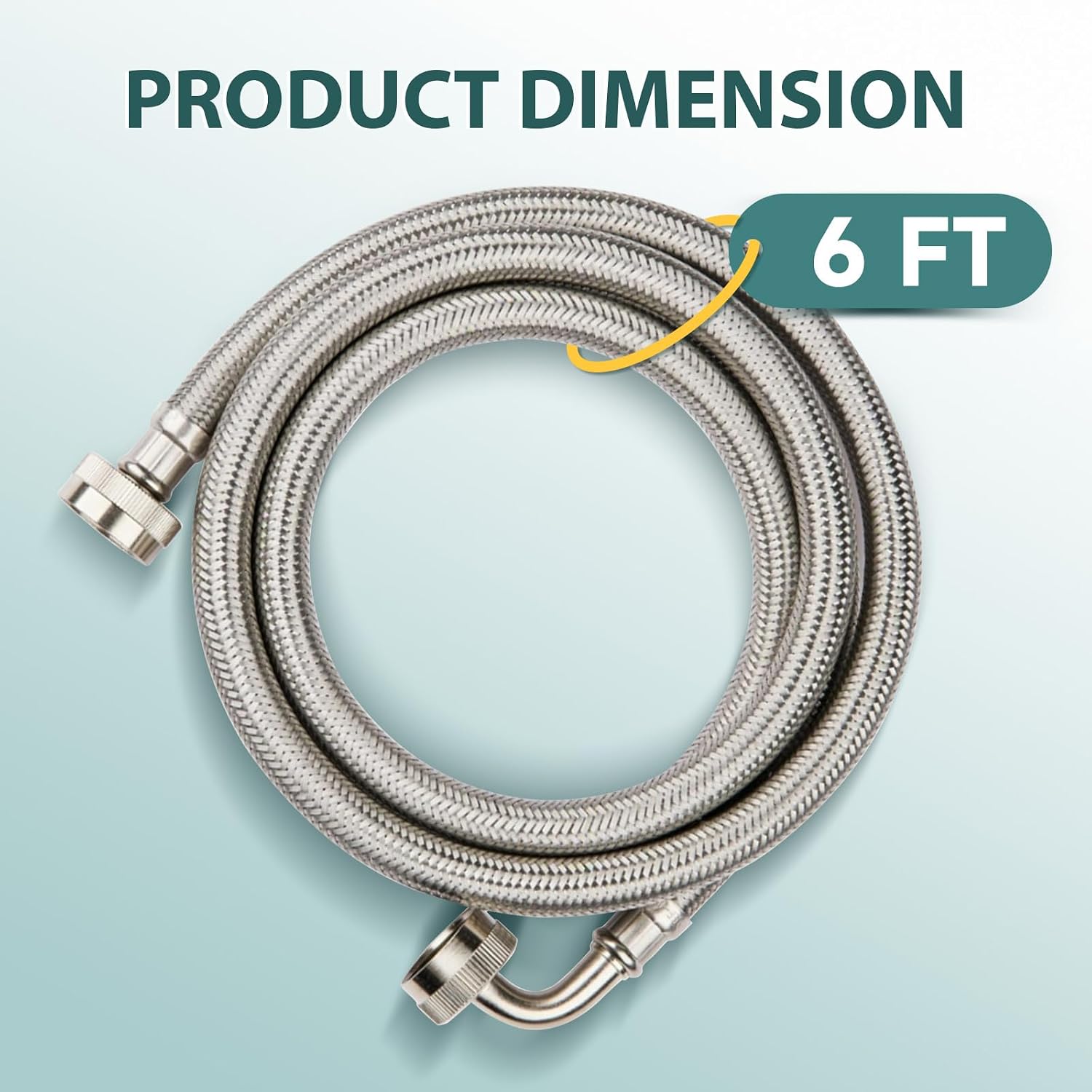 Washing Machine Hoses 6ft, 1 Pack Braided Stainless Steel Washer Hoses with 90 Degree Elbow, Hot and Cold Washer Supply Line, Universal Flexible Laundry Machine Hose for All Washing Machine