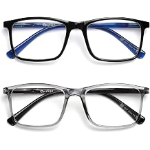 OPULIZE INK Reading Glasses - Value 2 Pack - Large Rectangular Frame - Spring Hinges - Scratch Resistant - Black Grey - Mens Womens +3.00