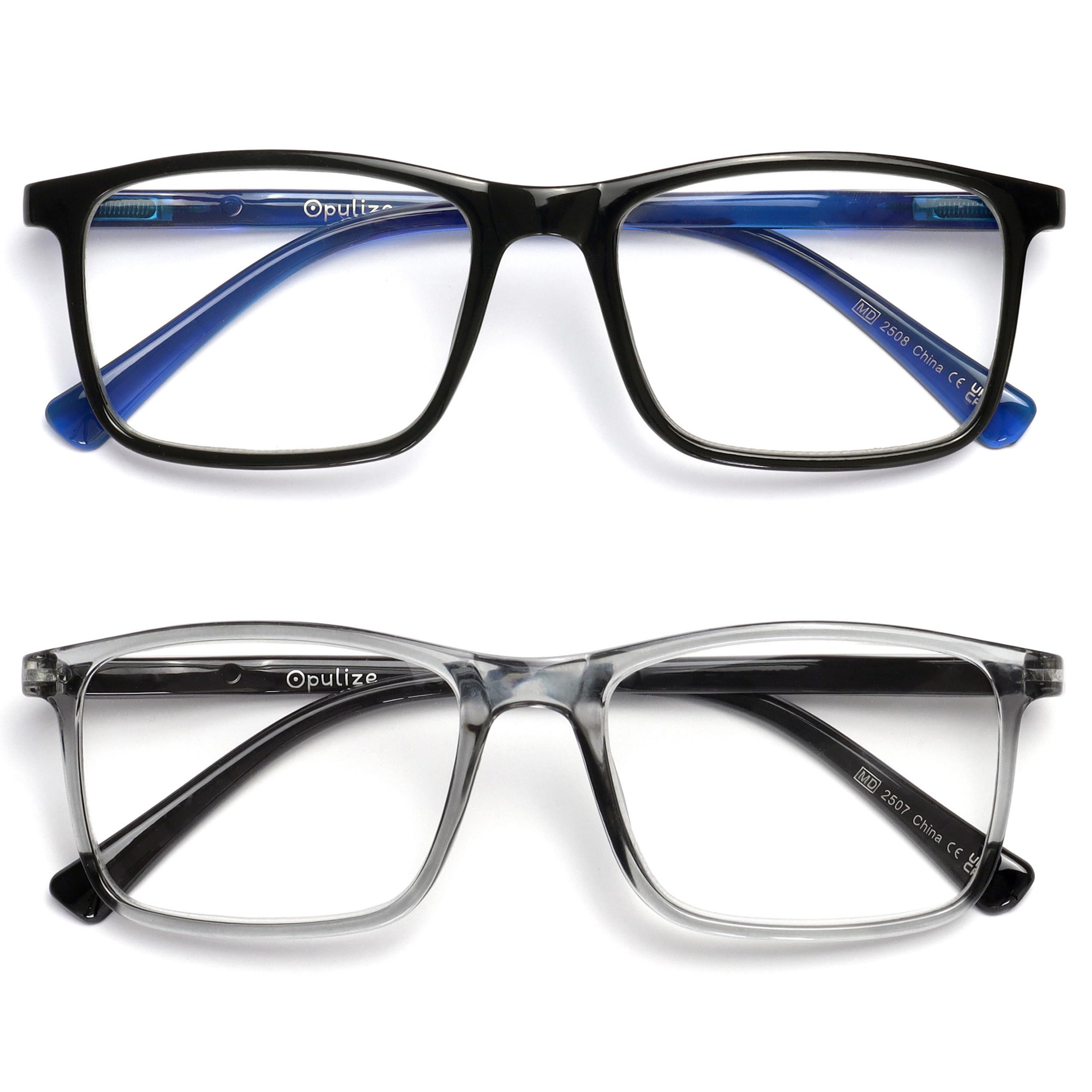 OPULIZE Ink Pack 2 Gafas De Lectura Grande Negro Gris Hombres Mujeres Bisagras Resorte RR4-17 +1,00