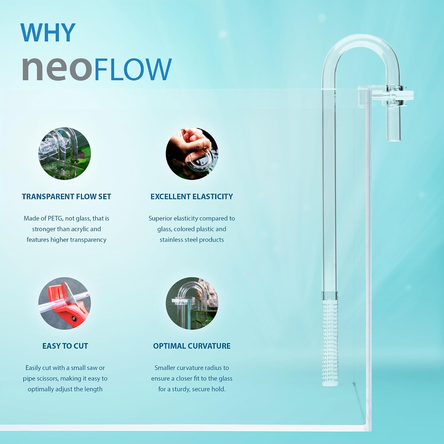 Neo Flow Premium - Freshwater Aquarium Lily Pipes Kit for Planted Aquarium Canister Filters, Cuttable, 360 Adjustable Flow, Non-Suction Cup Mount - Medium, 13mm OD for/fits 1/2"(12/16) Tubing