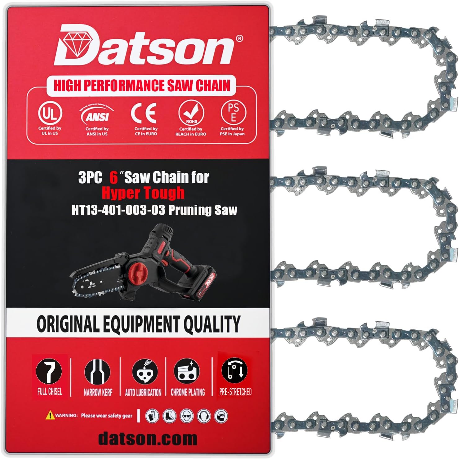 3PC 6 Inch Pruning Saw Chain for Hyper Tough HT13-401-003-03, 6" Pruner Replacement Chain for Hyper Tough HT13-401-003-03